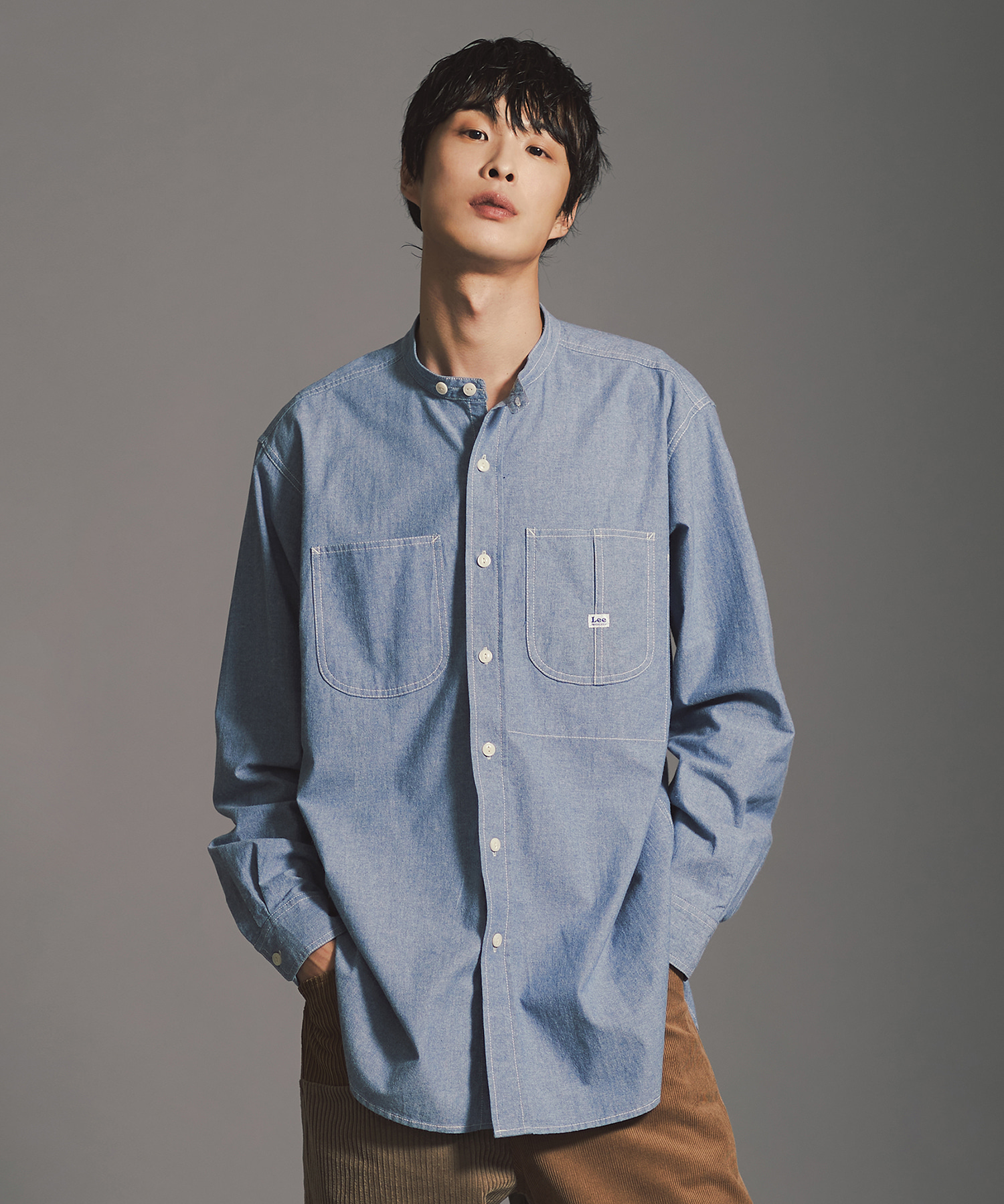 [Lee x Engineered Garments] 91J 헨리넥 로코셔츠 라이트 블루