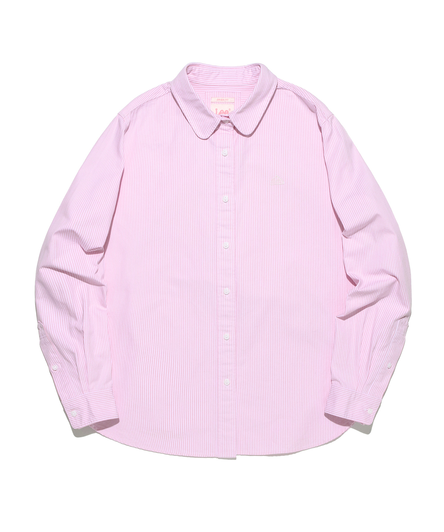 우먼 오리진핏 라운드 카라 셔츠 핑크