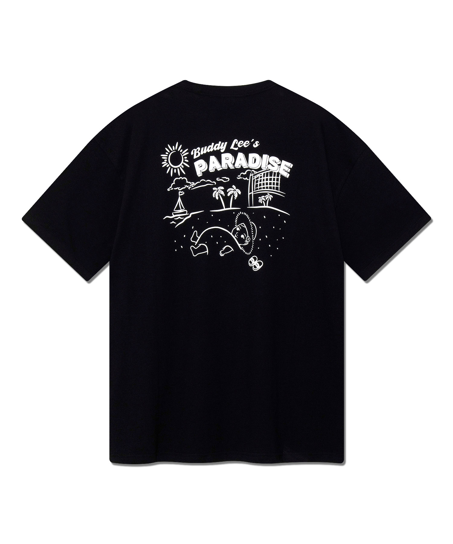 파라다이스 비치 버디리 그래픽 티셔츠 블랙