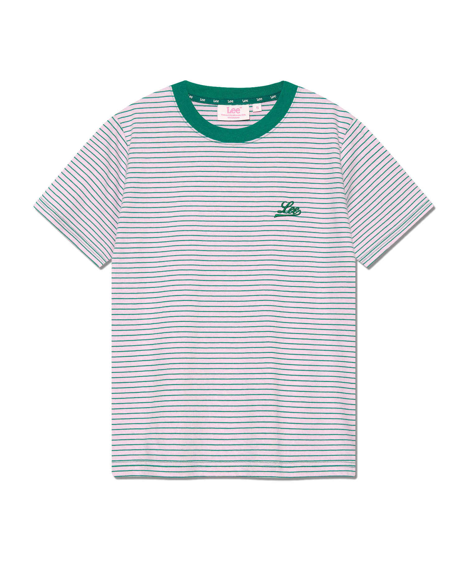 우먼 스탠다드핏 스트라이프 티셔츠 핑크
