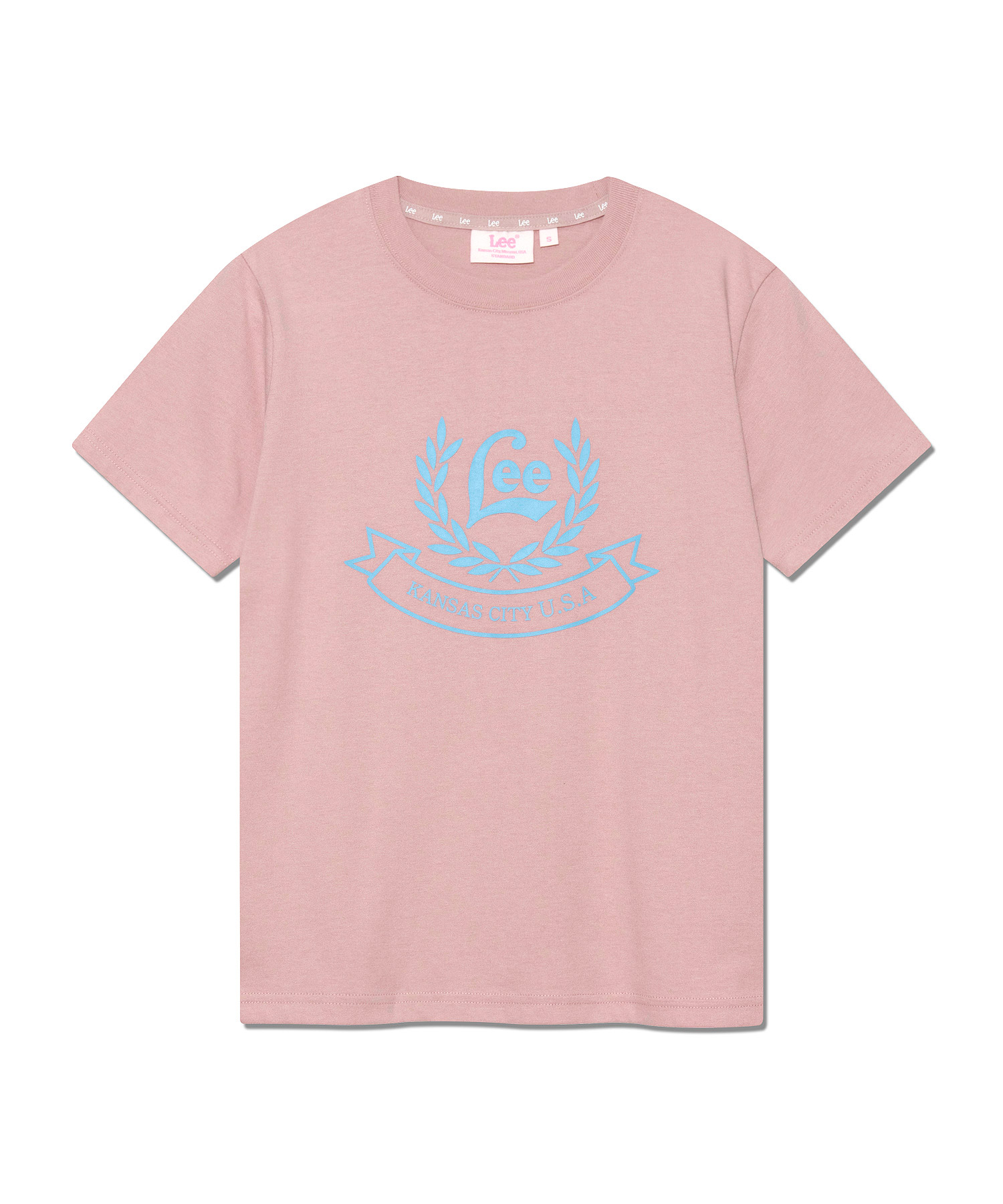 우먼 리 월계관 로고 크롭 티셔츠 핑크