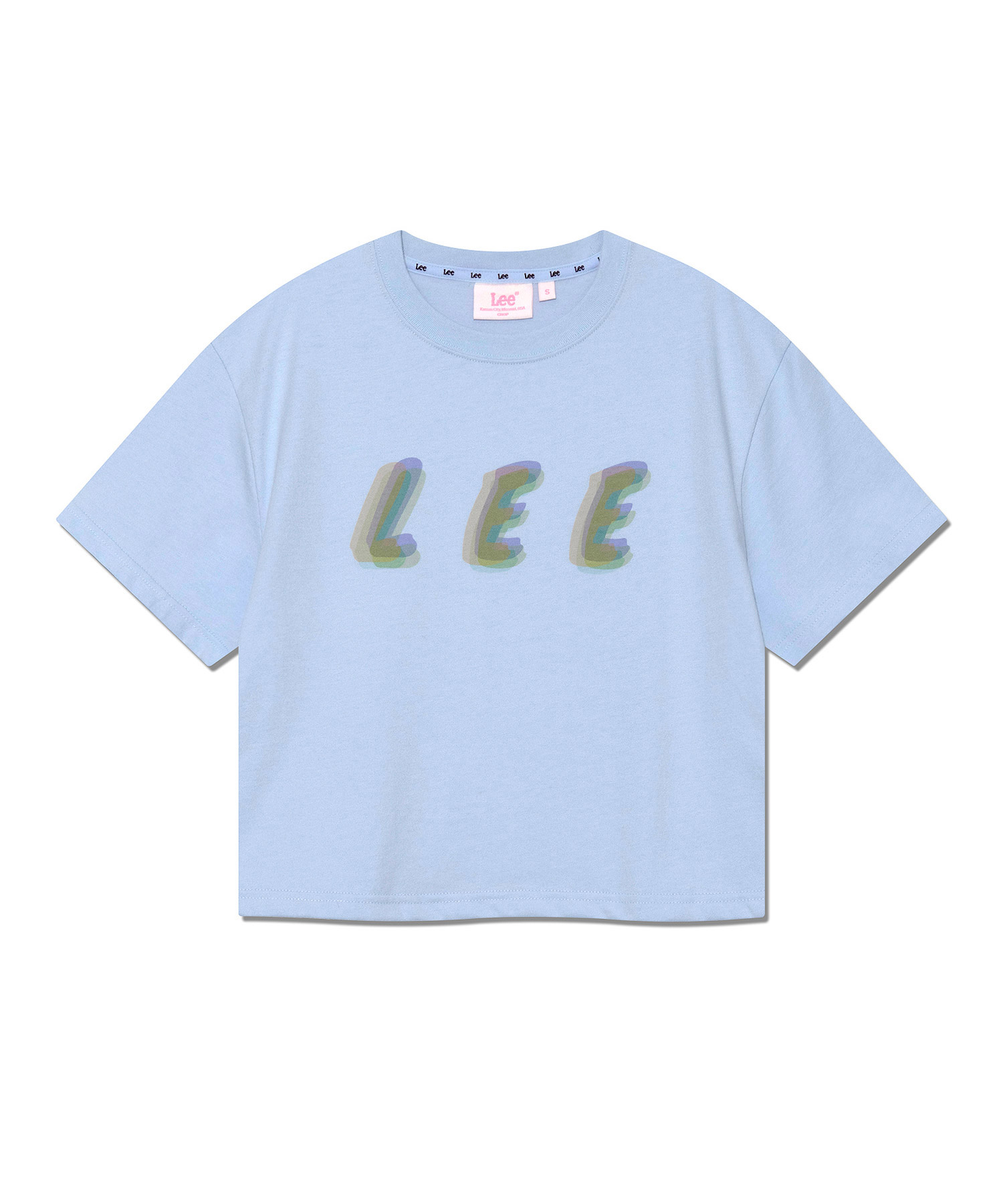 우먼 리 수채화 로고 크롭 티셔츠 라이트 블루